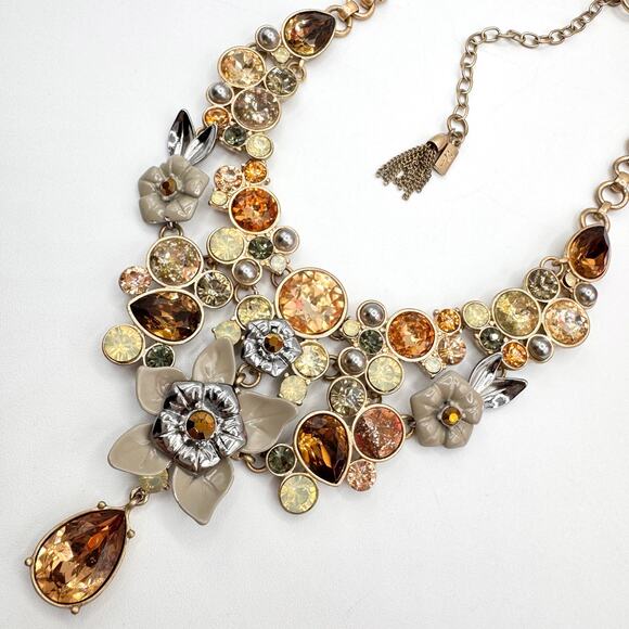 Simply Vera Vera Wang Jeweled Rhinestone Fall Color Floral Bib Necklace Signed - Picture 1 of 16